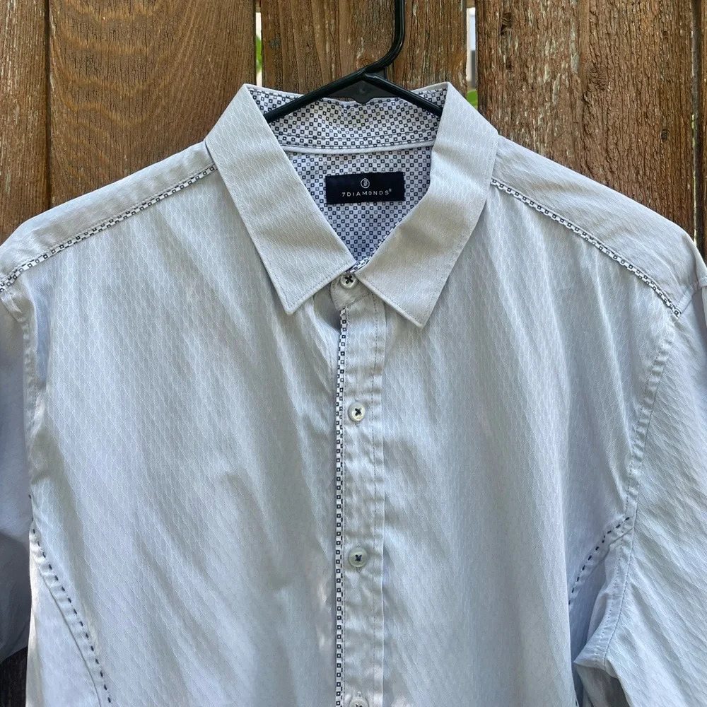 7 Diamond Men’s White Grey Western Detailed Long Sleeve Button Down Size Large